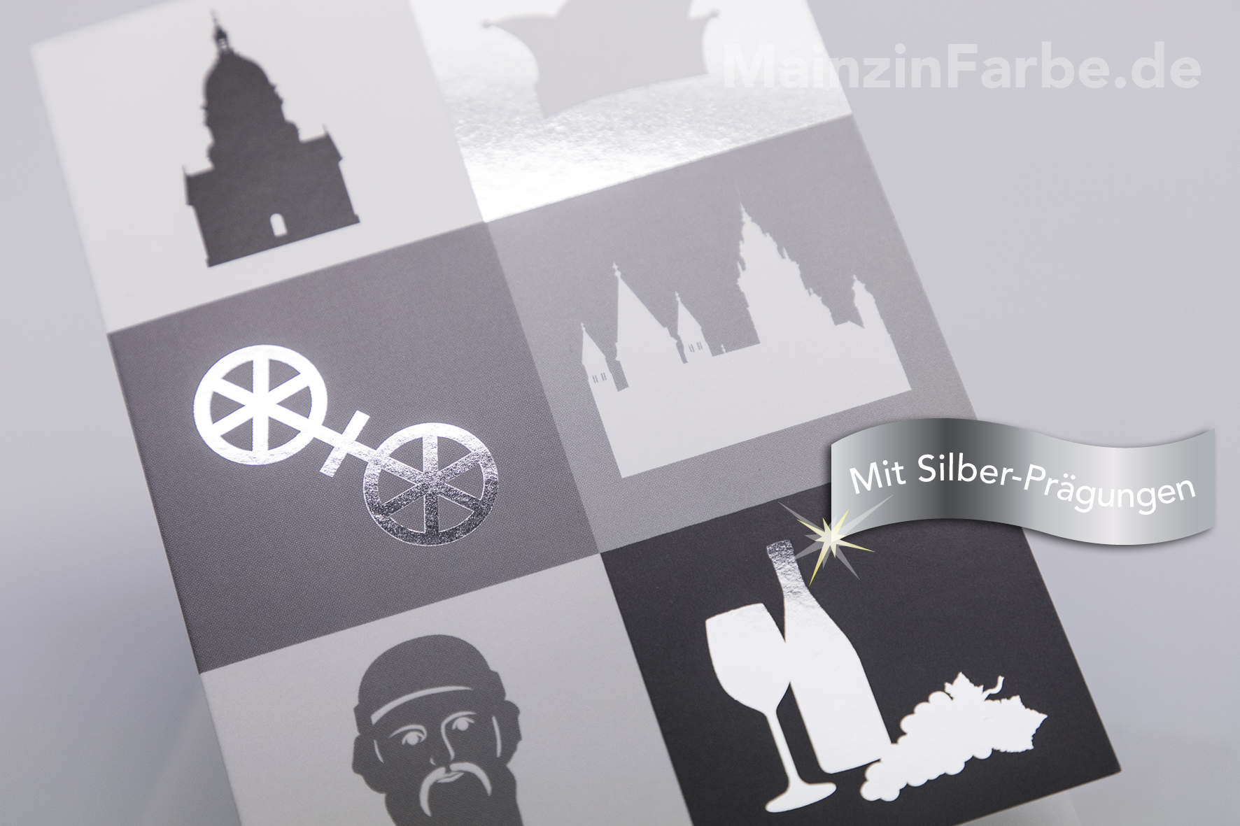 Grußkarte Mainz Kacheln, schwarz-weiß (Silberprägung)