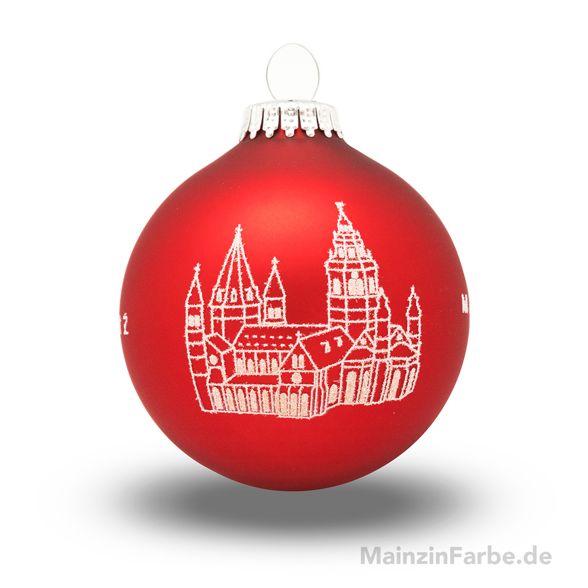 Christbaumkugel "Mainzer Dom", rot-Glitzerweiß