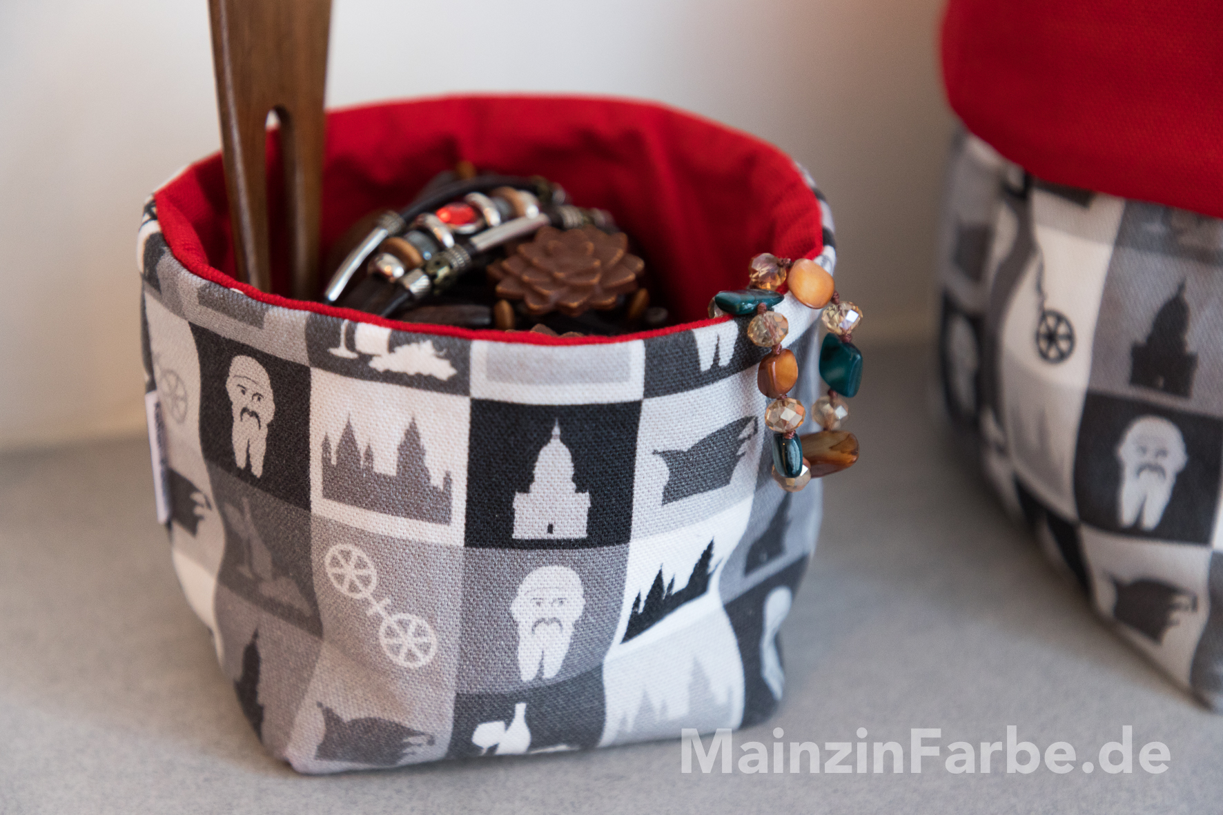 Stoffkorb "Mainz Kacheln", sw-rot, S 